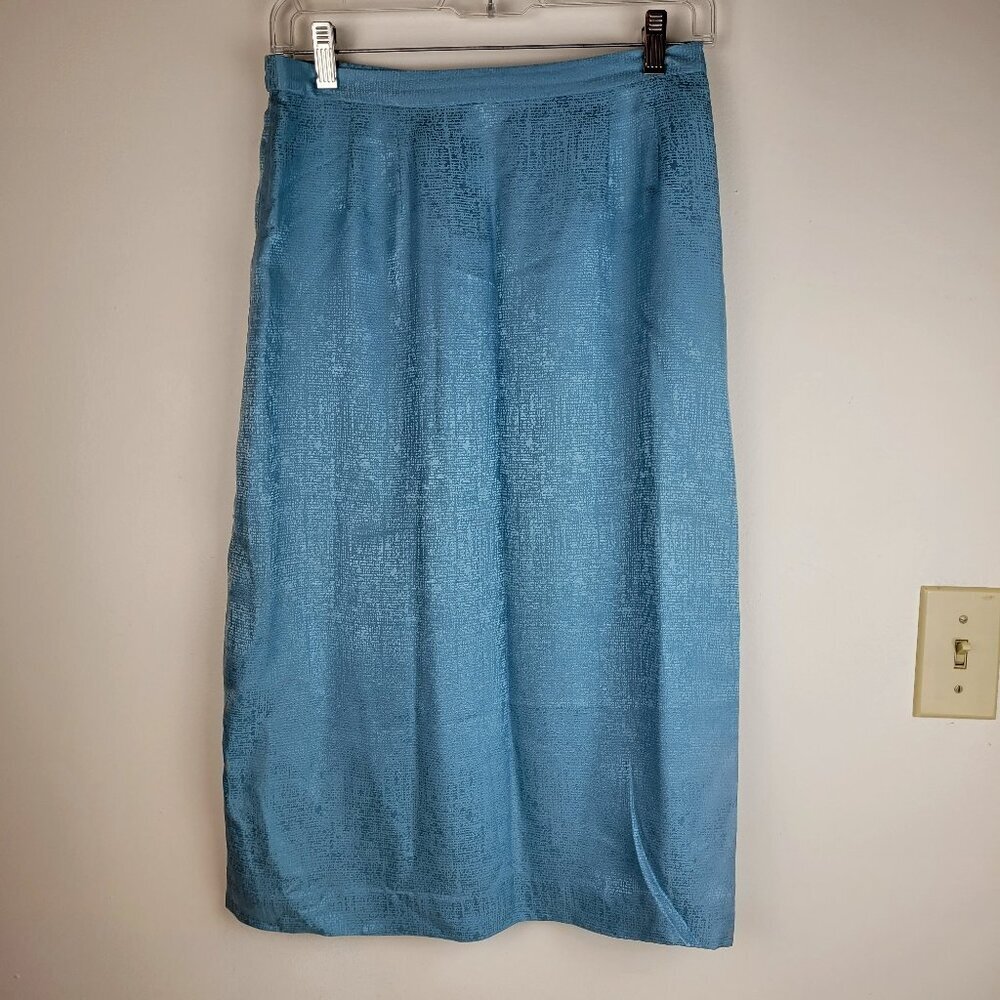 Adriana Papell 100% silk aqua midi skirt textured pattern lady quiet luxury  10